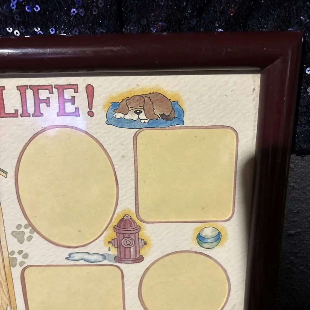 Vintage Its A Dogs Life Pet Collage Picture Frame Wood Wall Decor 8x16 USA